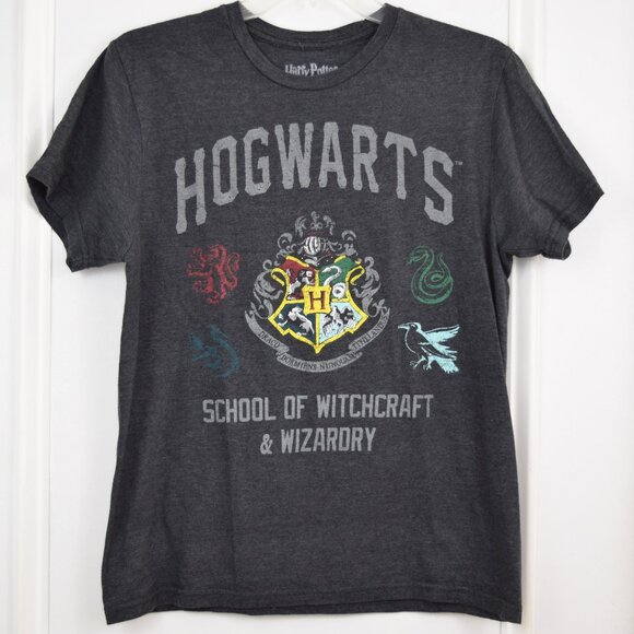 Harry Potter Hogwarts T Shirt Unisex Medium Grey Witchcraft Wizardry Warner Bros - Picture 1 of 8